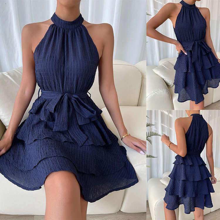 New European American women's patchwork sleeveless ruffle edge dress for spring summer 2025, with a unique and elegant temperament