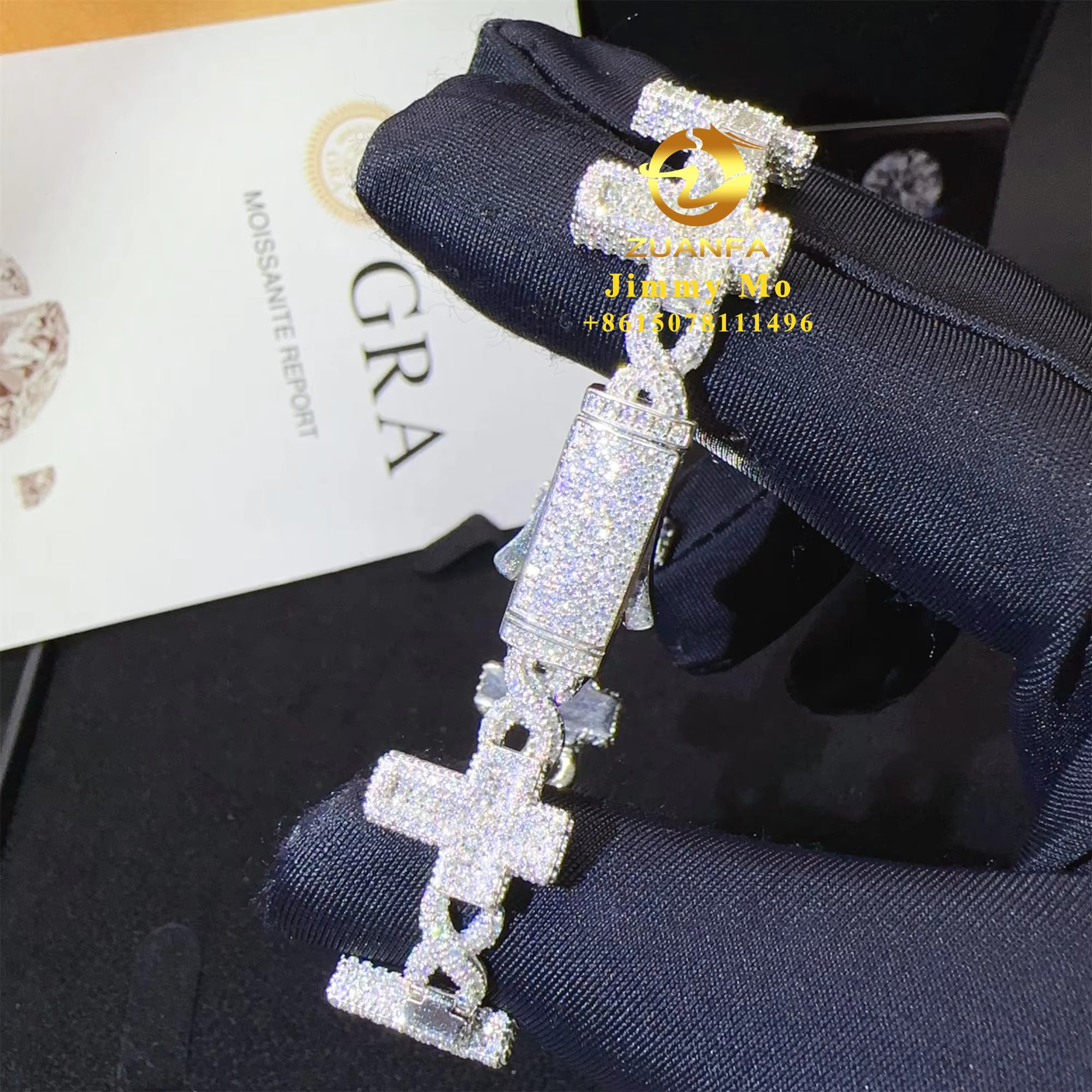 New Design 8mm-16mm Width 925 Solid Silver Iced Out Hip Hop Jewelry VVS1 Moissanite Diaomnd Cuban Link Chain Cross Bracelet Men