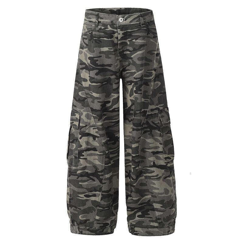 American Style Camouflage Workwear Wide Leg For Men Women, Autumn And Winter 2024 Loose Casual Curved Knife Denim Pants
