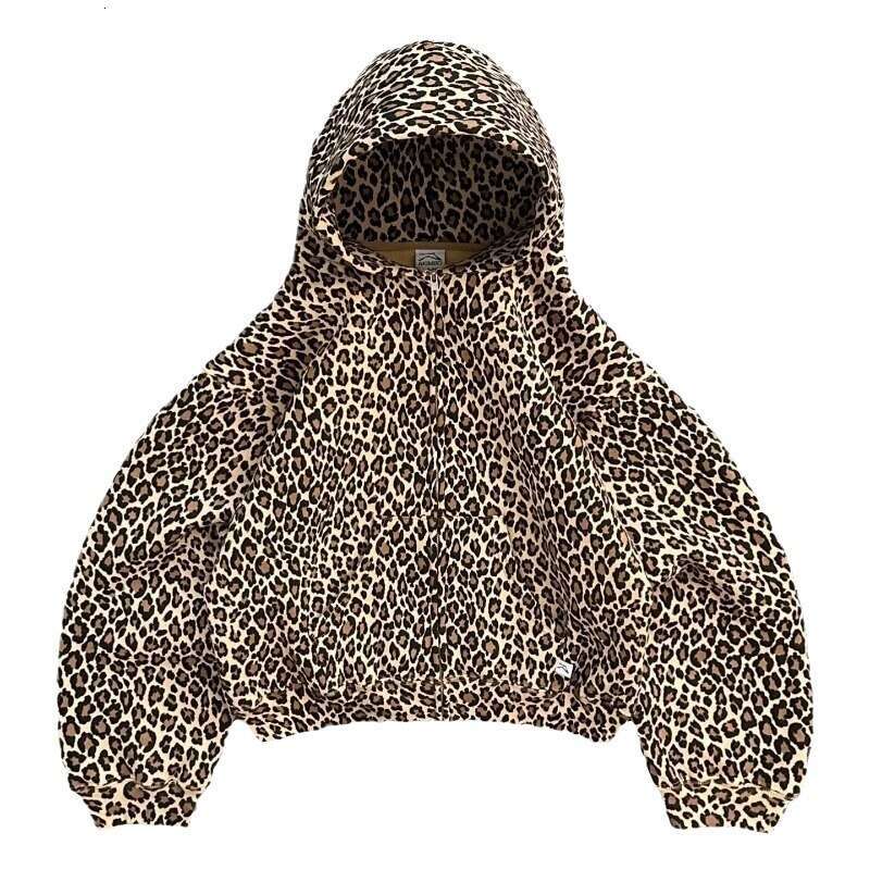 Trendy Brand 2024 Autumn Winter New Product Leopard Print Hooded Sweatshirt Y2k Velvet High Street Zipper Jacket For Men And Women