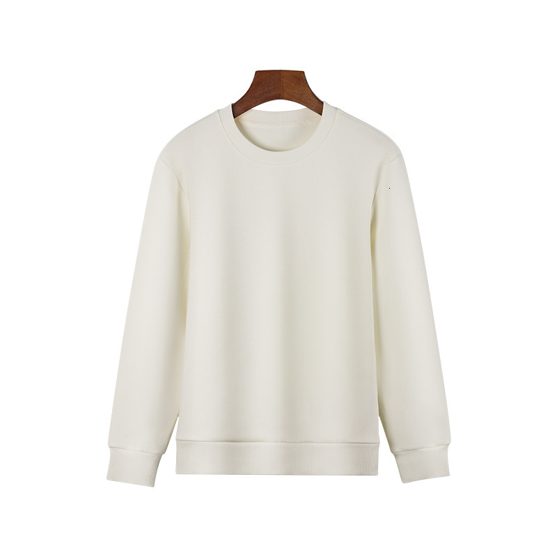 Long sleeved air layer hoodie for men's business leisure, solid color, thick autumn and winter new item, white T-shirt, round neck tracksuit