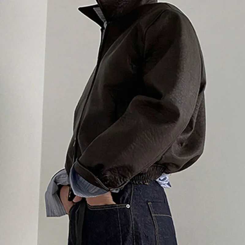 IEFB Short PU Leather Coat Mens Spring Summer Loose Turn-down Collar Coat Korean Style Trend Male Jacket Casual Top 9C5013T250311
