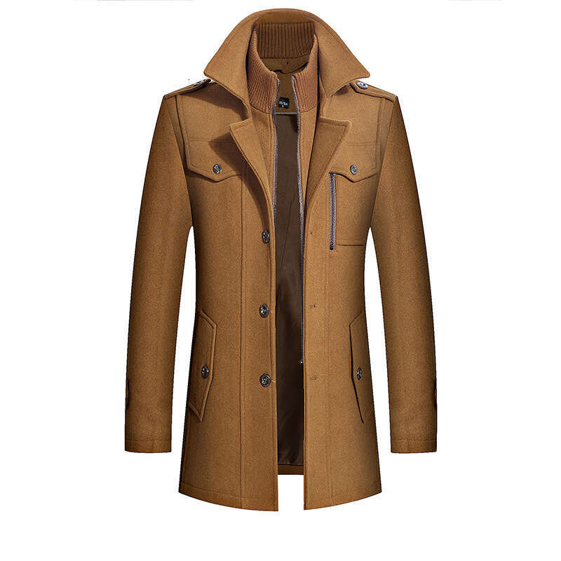 European Version Vertical Zipper Autumn And Winter Double Collar Thick Plus Size Windbreaker Men's Woolen Coat