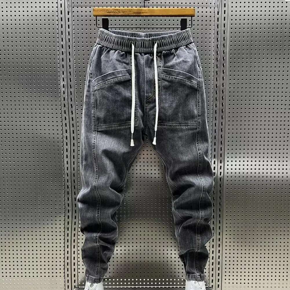 Jeans Men s Elastic Drawstring Waist Denim Work Pants Fashionable Designer High-quality Pocket Casual Spring And Autumn Men s Outdoor Casual Pants