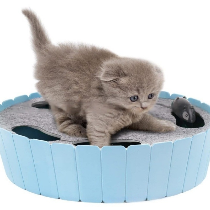 Pawaboo 4 Holes Whack-a-mole Electric Cat Toy,Interactive Cat Toy with Running Mouse, Pop and Play Hide Seek Cat Toy,Pet Supplies,Blue
