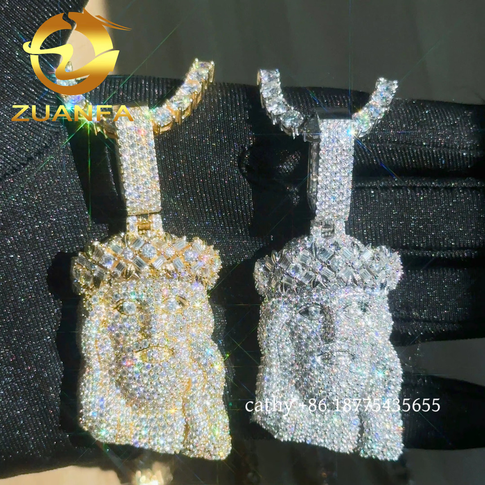 Ready to Ship Iced Out Jesus Head Pendant Moissanite Diamond 925 Silver Hip Hop Pendant for Tennis Chain Cuban Link Chain