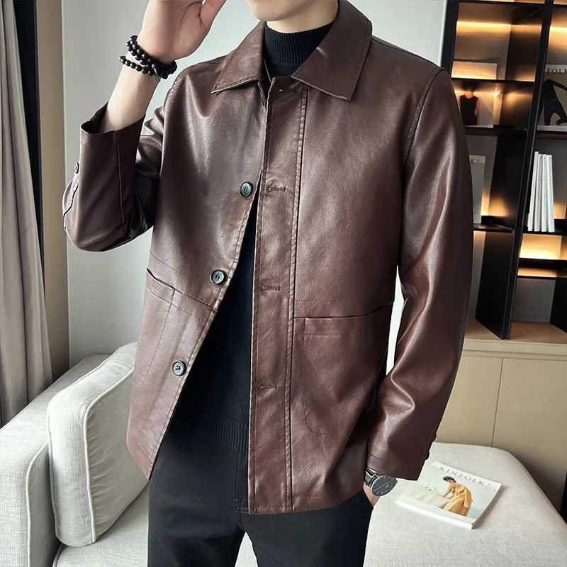 brand slim leather jacket coat Men Business Casual Autumn winter new Dress windbreaker mens Blazer faux leather jacketT250311