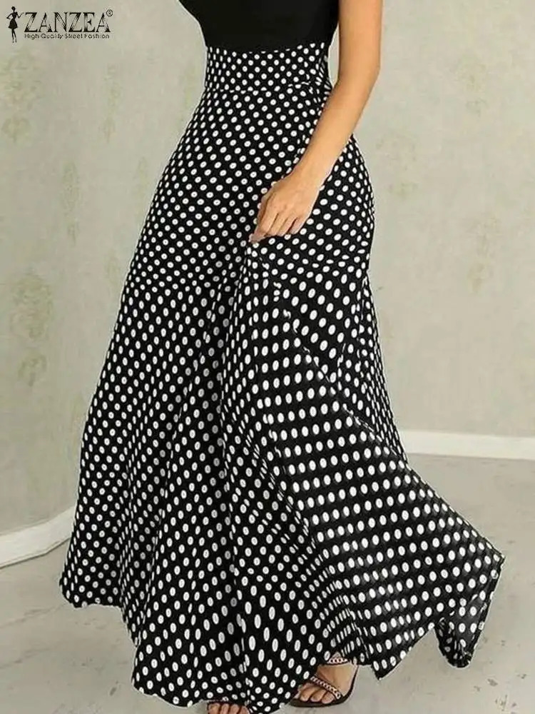 ZANZEA Fashion Aline Swing Skirt High Waist Maxi Skirts Women Casual Polka Dot Summer Elegant Office Holiday Long Sleeves 250311