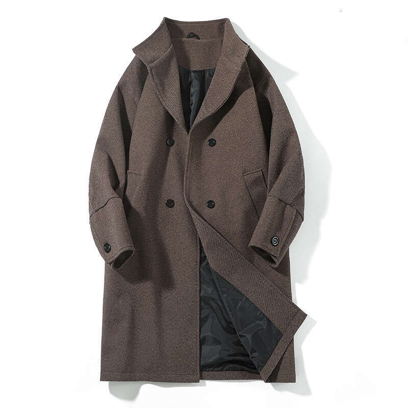 Woolen Coat, Stylish Windbreaker, Mid To Long Size, Plus Solid Color Cardigan, Men's Coat