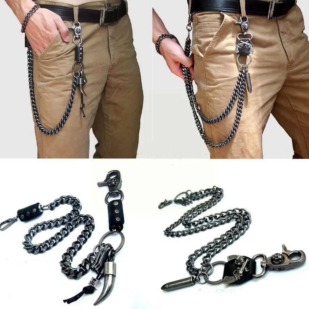 Waist Chain 2 Lines Punk Jean Adjustable Hip-hop Metal Mens Skull Accessories Chain Head Metal Pants Chain Gadgets for Men 250303