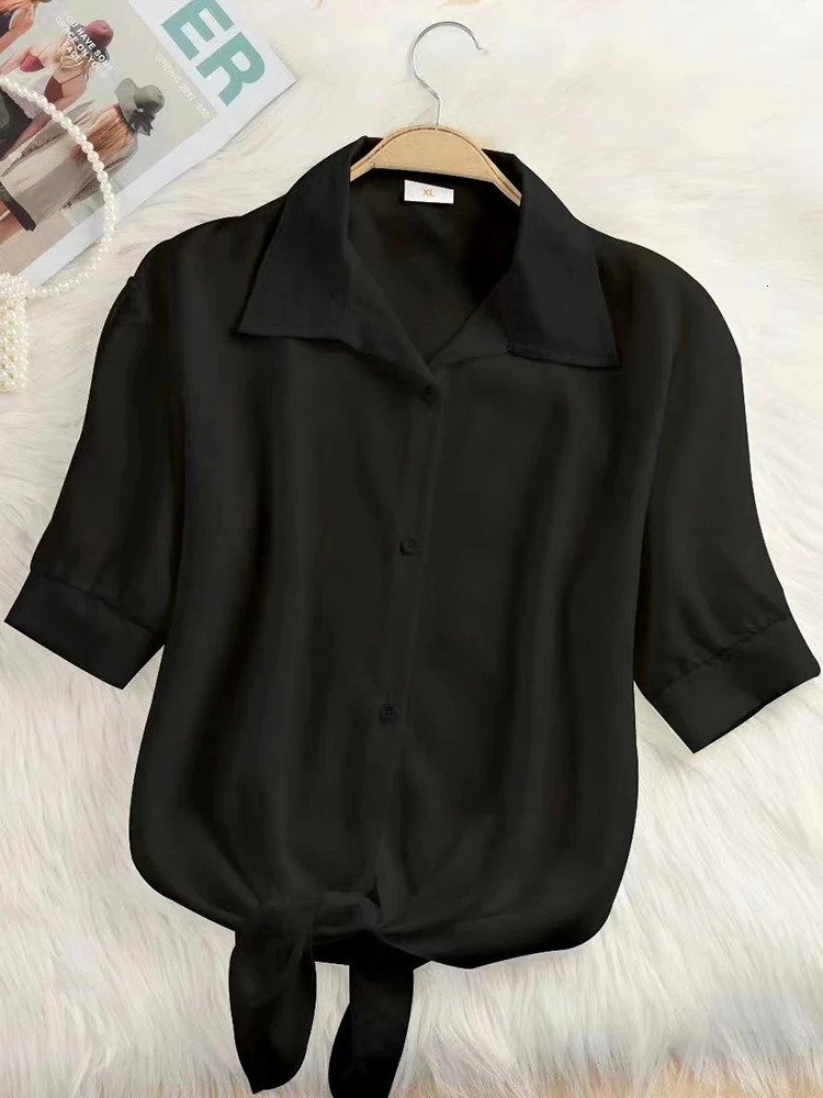 Womens Tops Fashion Women Summer Chiffon Blouse Short Sleeve Casual Shirt White Clothing Blouses 250311