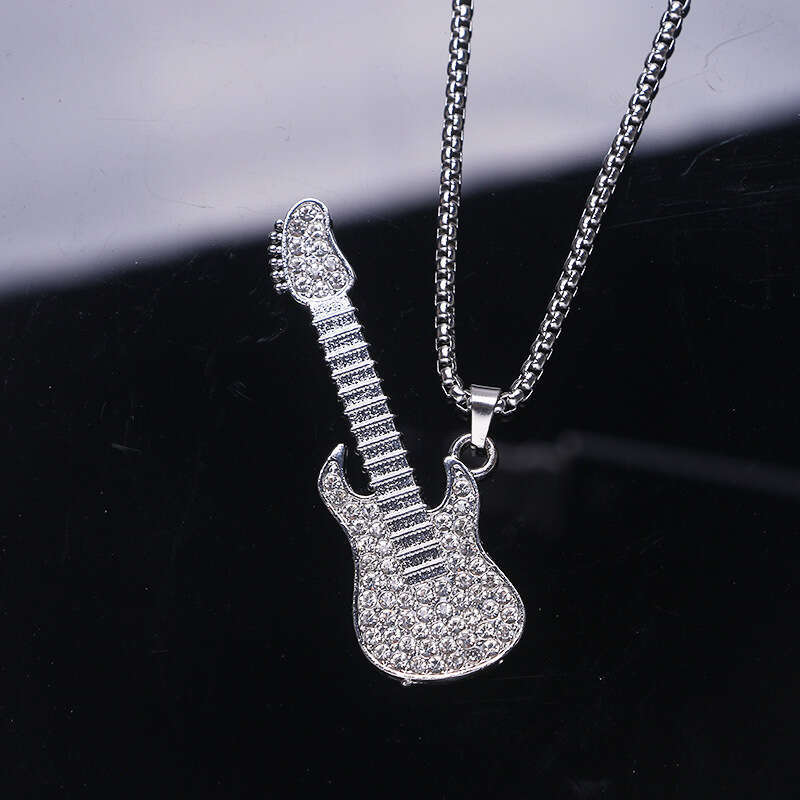 Hip Hop Music Guitar Necklace Street Personality Bounce Ti Steel Sweater Chain Pendant Jewelry Trend