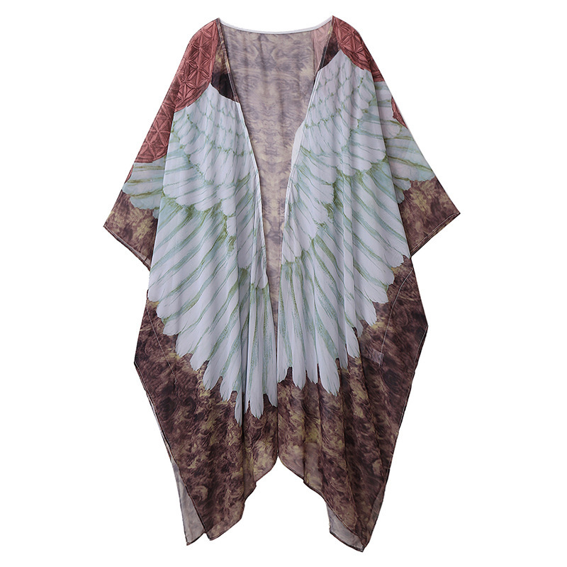 Beach Printed Wings Loose Long Sleeve Knitted Cardigan Sunscreen Bikini Hoodie