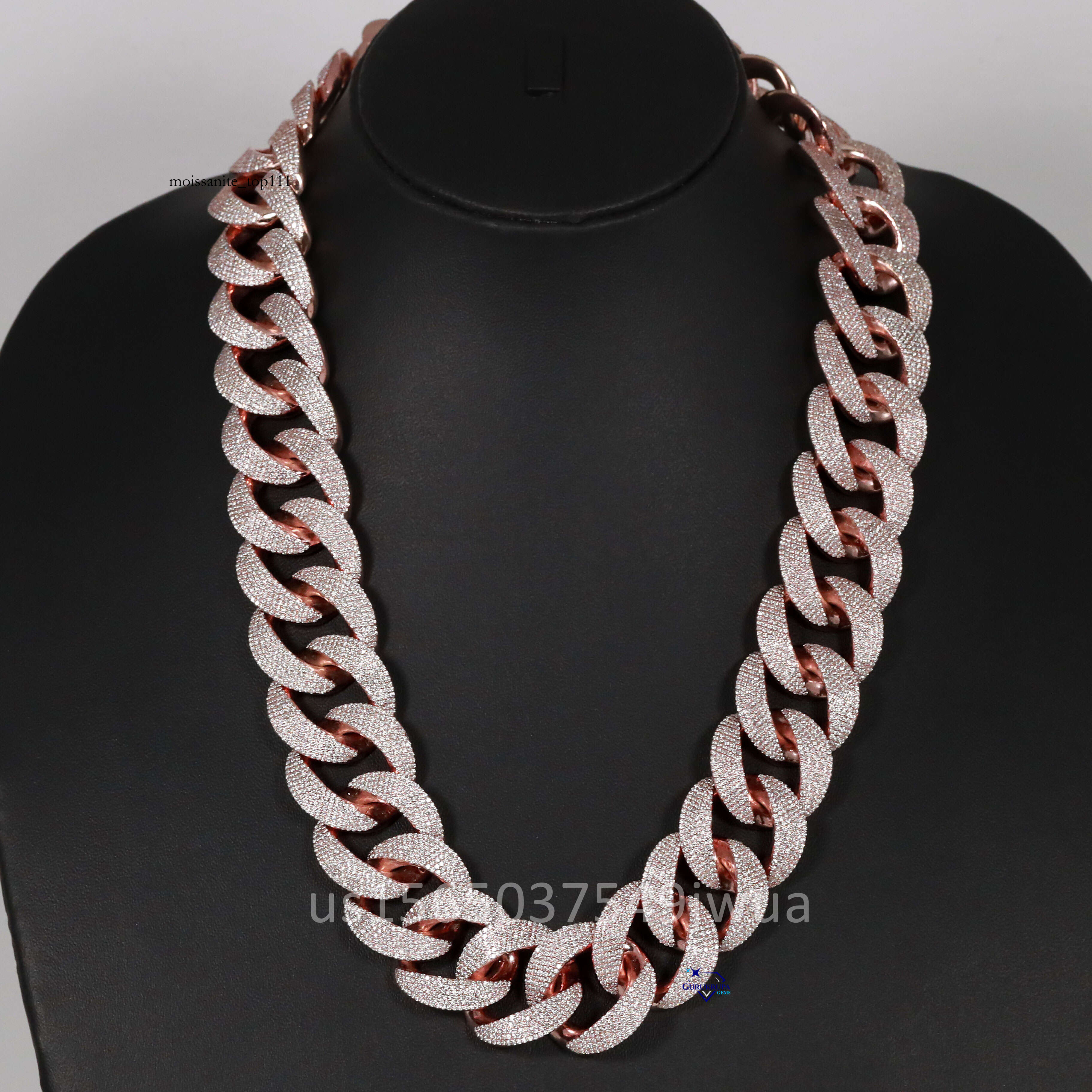 Hip Hop Cuban Chain Made in 14kt Rose Gold Featuring Moissanite Round Brilliant Cut Dias with GRA Certified and VVS Clarity
