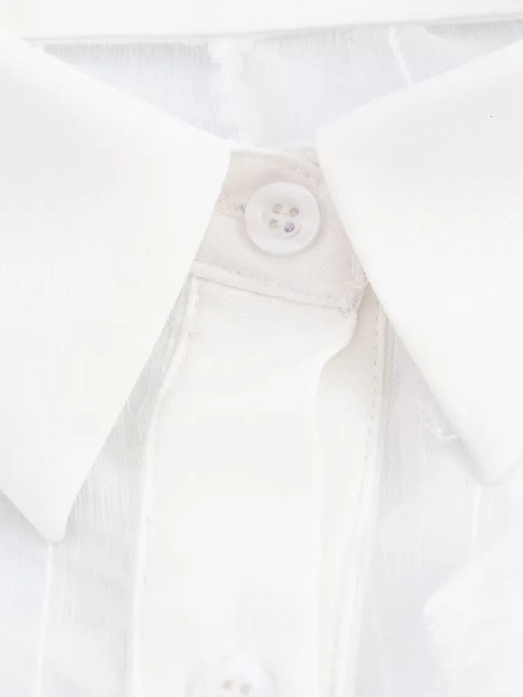 Autumn Arrivals Womens Clothing Tassel Fashionable and Versatile Translucent Long Sleeve White Lapel Shirt 250310
