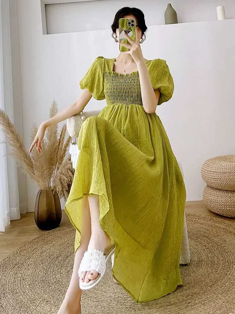Red Green Maternity Summer Clothes Short Sleeve Square Collar Pregnant Woman Chiffon Dress Elegant Party Dress Pregnancy DressesT250311
