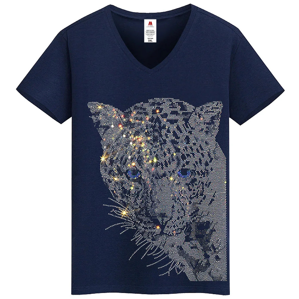 The -selling mens leopard print diamond T-shirt short sleeved streetwear casual fashion ultra-thin mens and womens T-shirt 250310