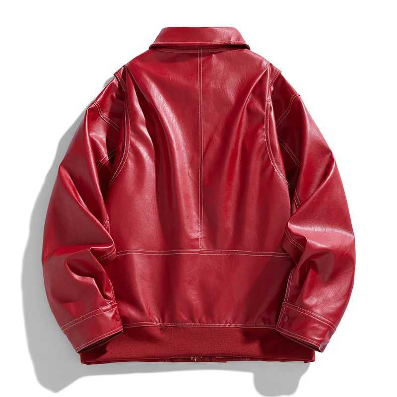 Europe The United States Trend Leather Jacket Spring Autumn New Loose Trend Mens Couple Jacket Lapel Motorcycle Handsome CoatsT250311