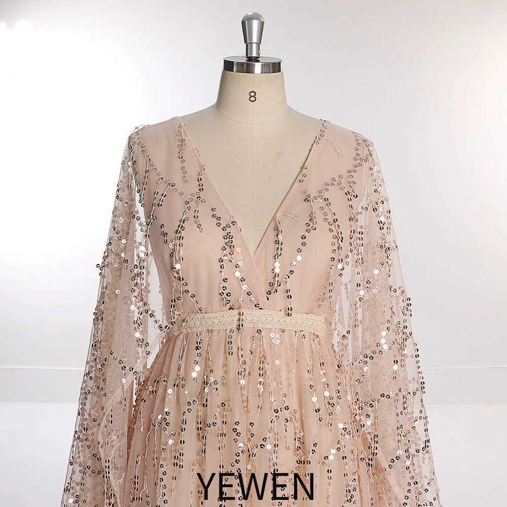 Sparkle See Through Long Sleeves Bohemian Dress for Photo Shoot Maternity Gown for Baby Showers Plus Size YEWEN YW231034 X250224