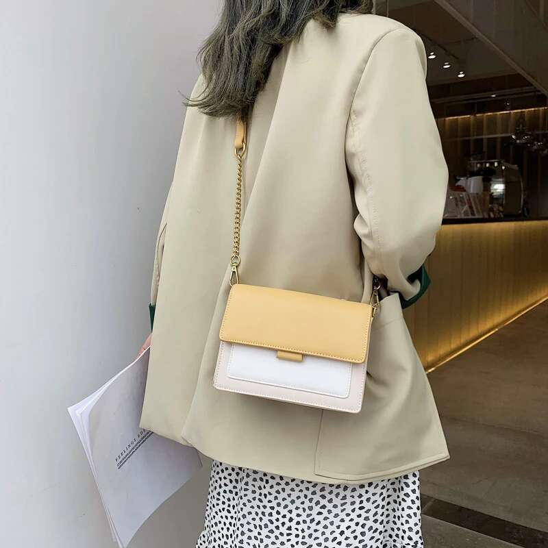 Contrast Color Leather Bags For Women New Travel Crossbody Fashion Simple Shoulder Ladies Flap Bag Handbag