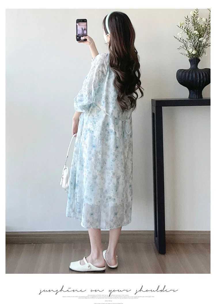 Plus Size Pregnant Woman Floral Dress for Spring Long Sleeve Fashion Embroidery Maternity Beach Dress with Liner Holiday ClothesT250311