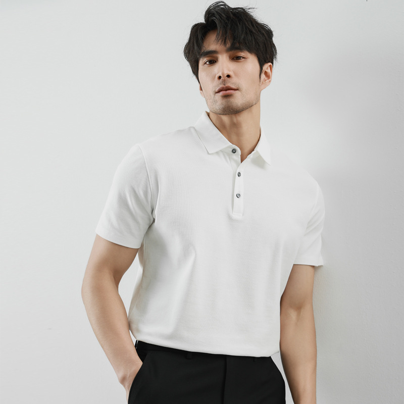 tracksuit short sleeved polo shirt men, with a lapel for high-end business, cool feeling, solid color, casual, 2025 summer trend t-shirt