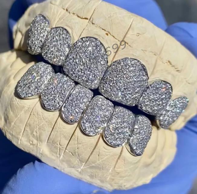Moissanite stones iced out tooth custom made diamonds teeth 925 Sterling Silver Moissanite Grillz custom made Dental Grills