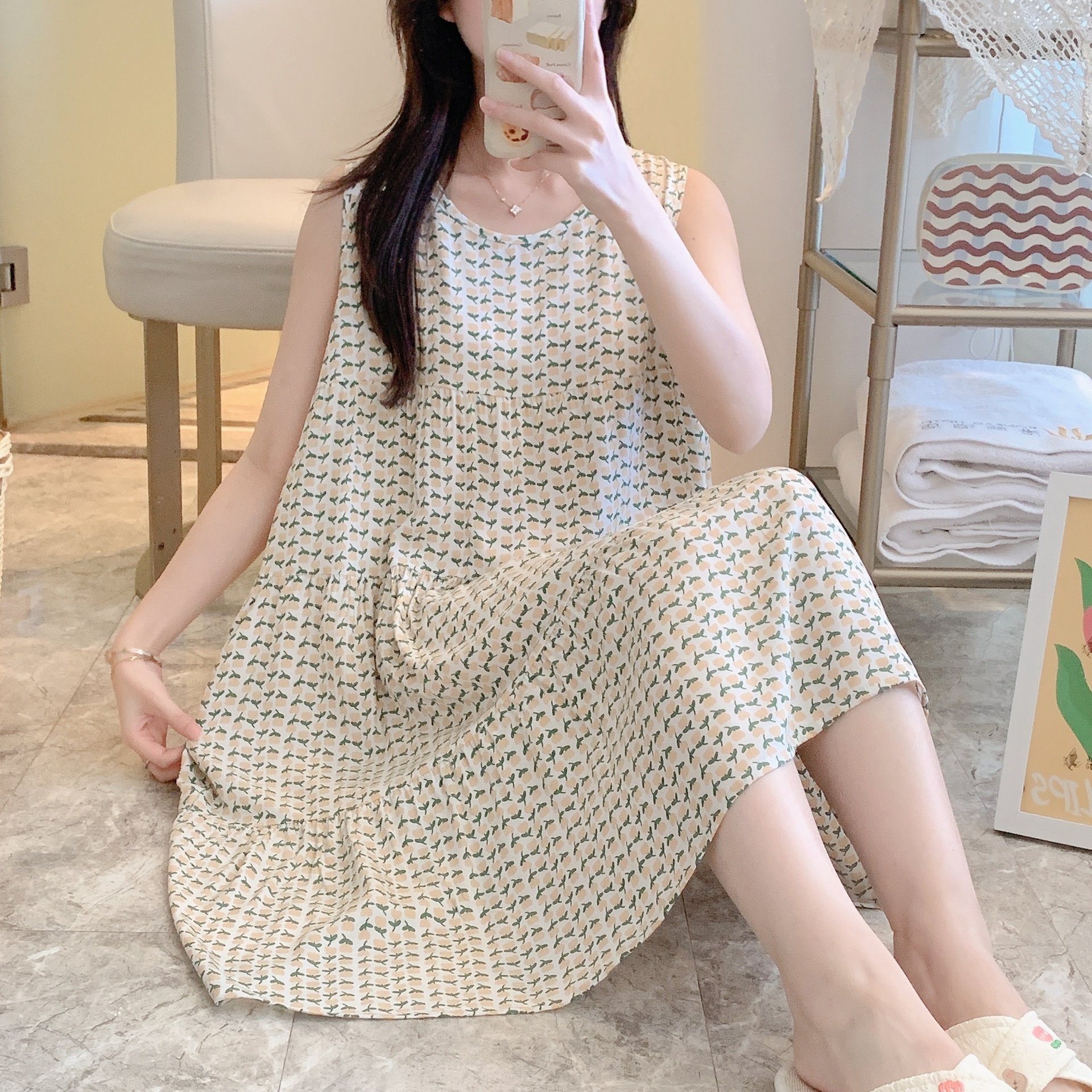 B940-Pajamas for women new summer short-sleeved trousers with chest pads thin casual outerwear home clothes