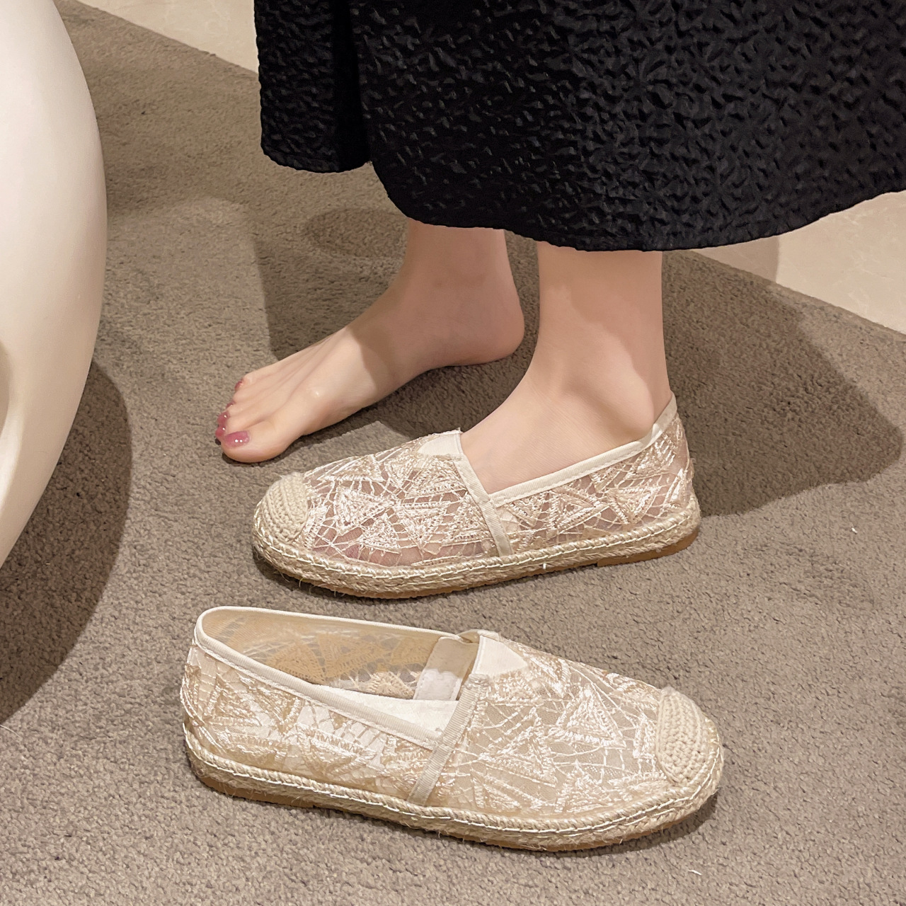 Fisherman s Shoes Women s Lace Mesh Integrated Loafers 2025 Summer Fashion Designer New Hollow Breathable Soft Sole Casual Sandals Single Shoe Slipper