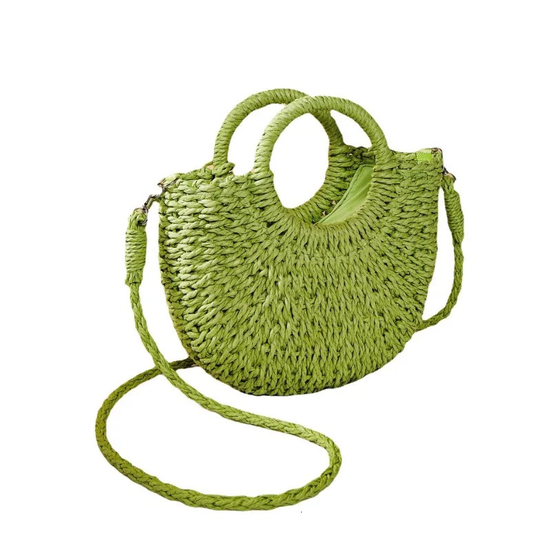 Handwoven Straw Rattan HalfMoon Beach Handbag Large Capacity Women Hollow Out Crossbody Shoulder Bag HalfRound 250311