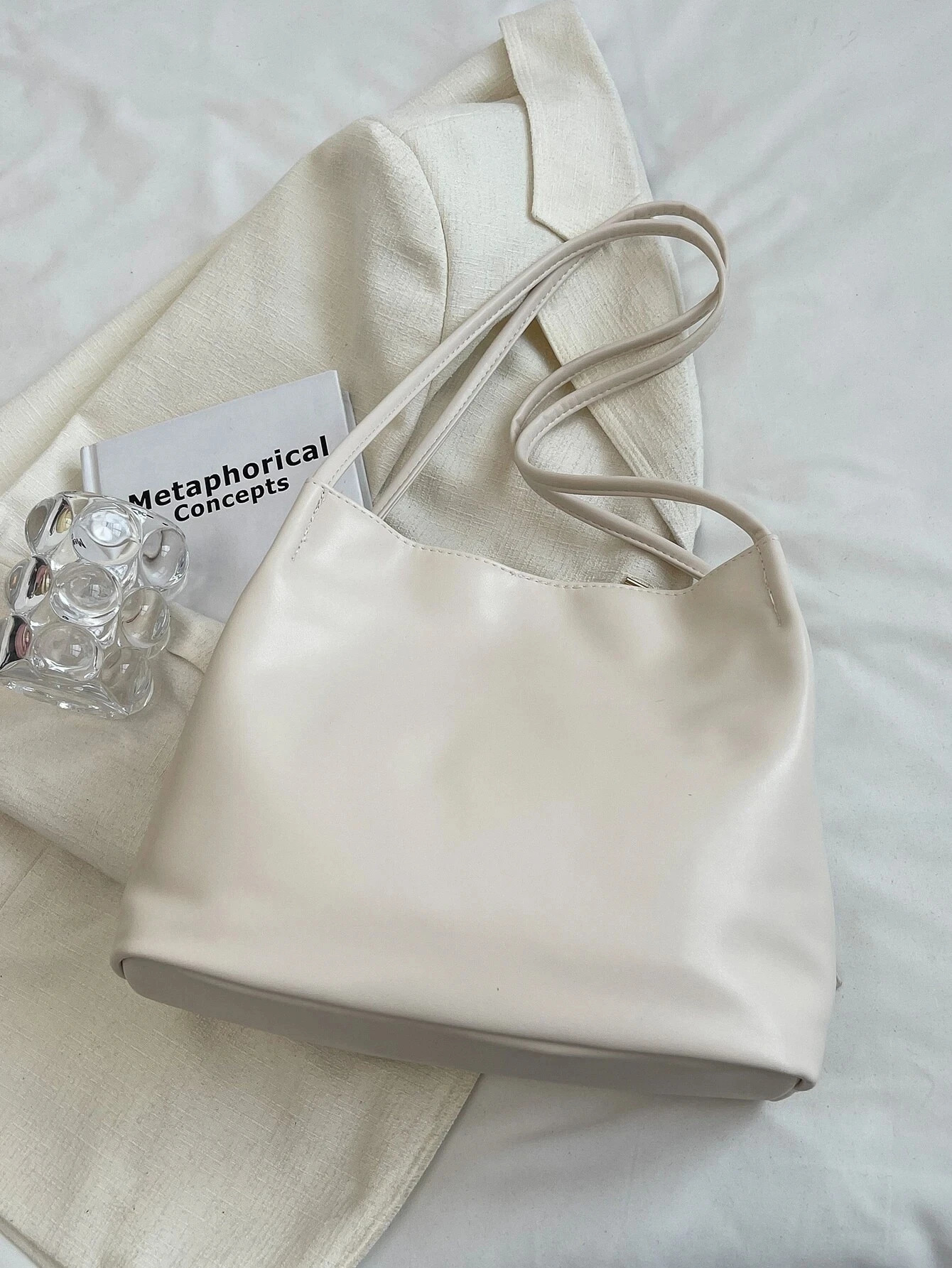 Fashionable Large Capacity Bow Knot Shoulder Bag Cute Kawaii Bow Decor Water Bucket Bag Lightweight Casual Handbag R250311