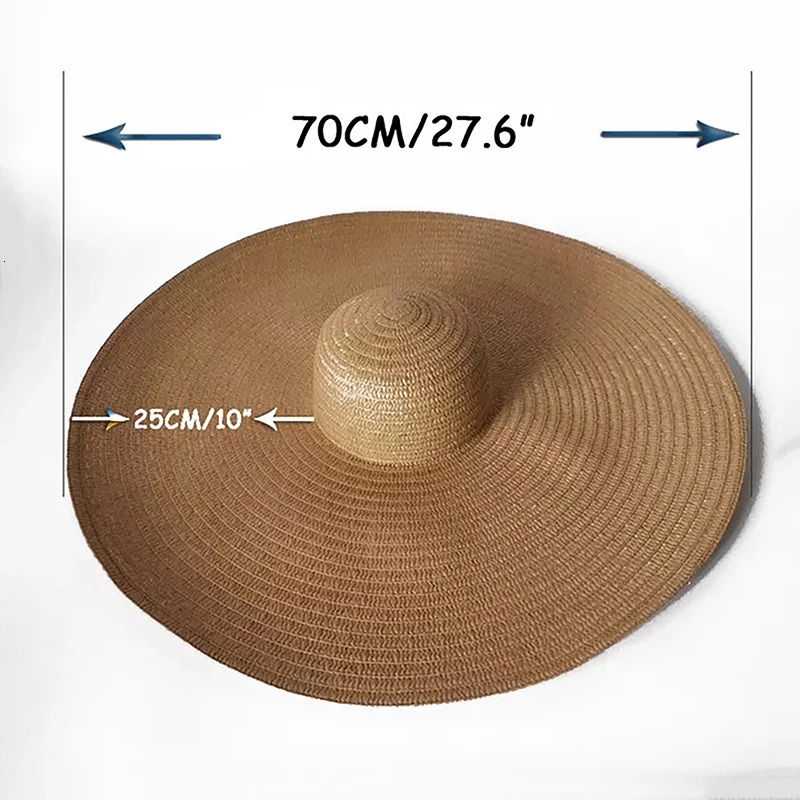 70CM Summer Large Wide Brim Foldable Sun Hats For Women Oversized Sun Shade Hat Travel Straw Hat Lady UV Protection Beach Hat 250311