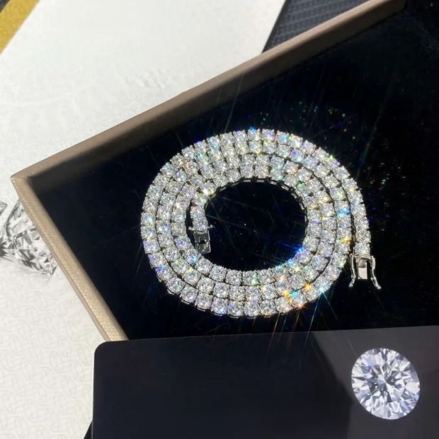 Factory Price bulk men sterg sier 4mm iced out vvs round lab grown dia mossanite moissanite tennis chain necklace
