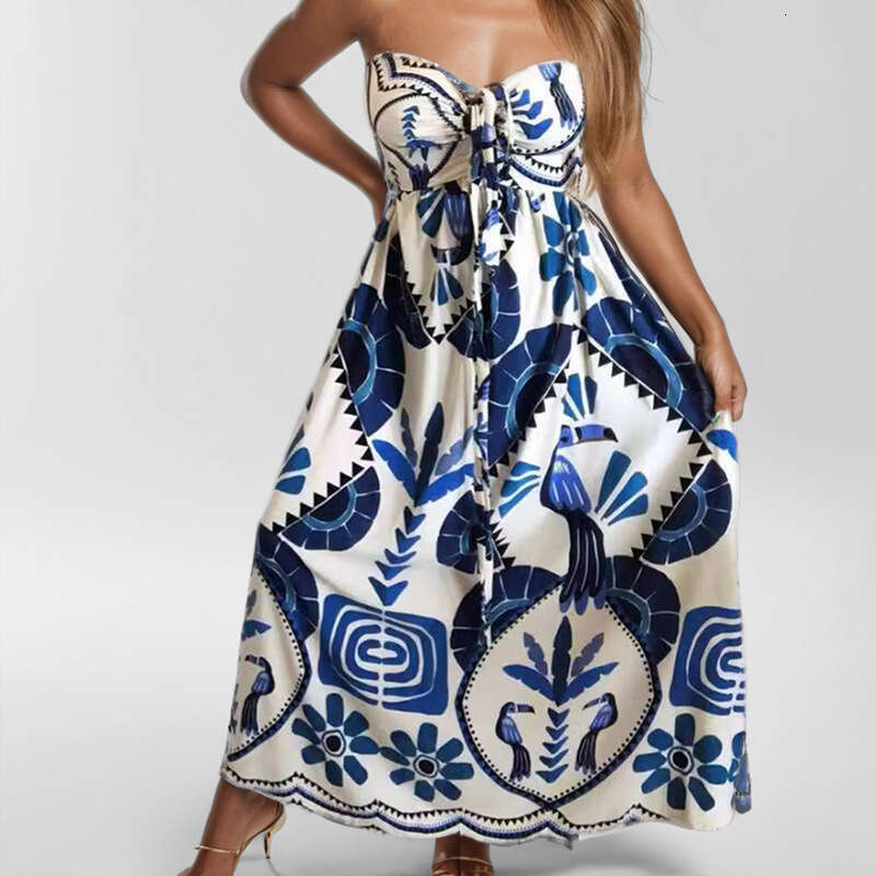 2025 Women's Elegant Printed Fashion Hollow Neck Strap Loose Spring Dress For Women KLMY