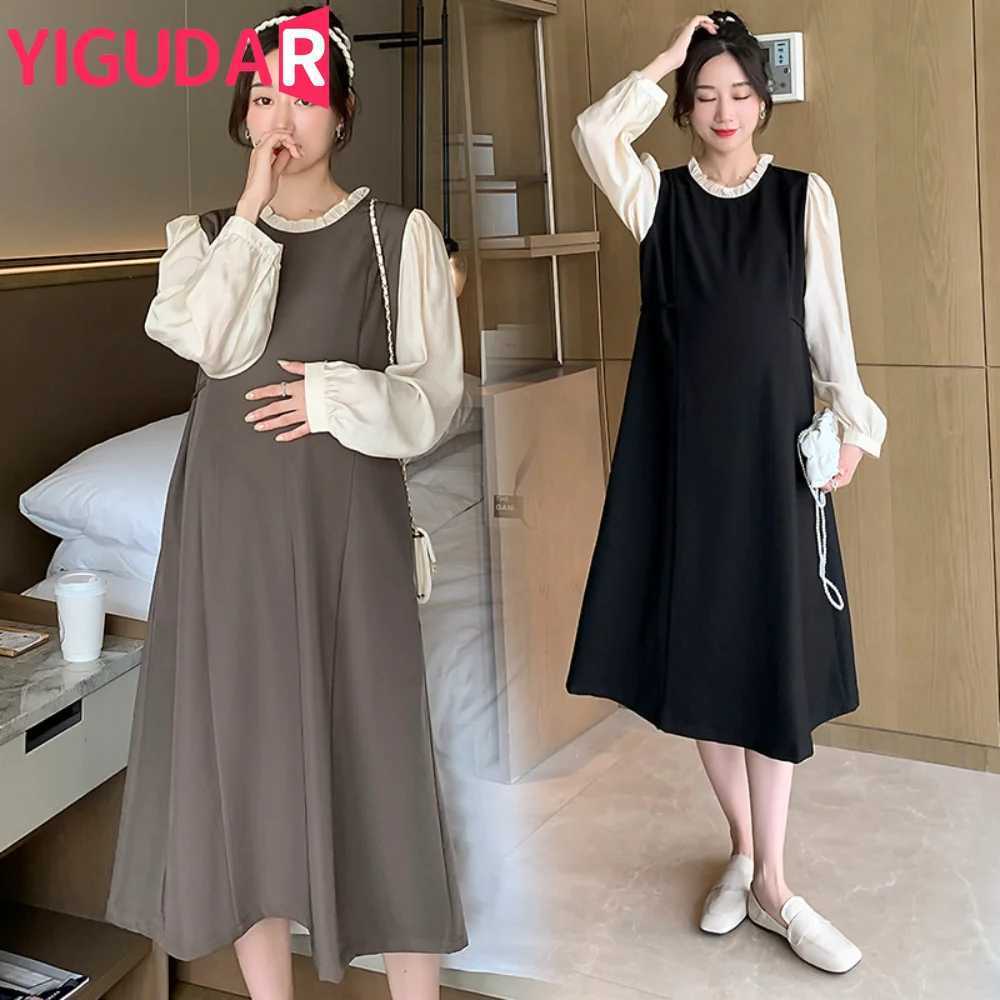 pregnant women clothing Elegant long Sleeve Dress vestidos de fotografia Long Dress korean fashion pregnancy photoshoot dressT250311