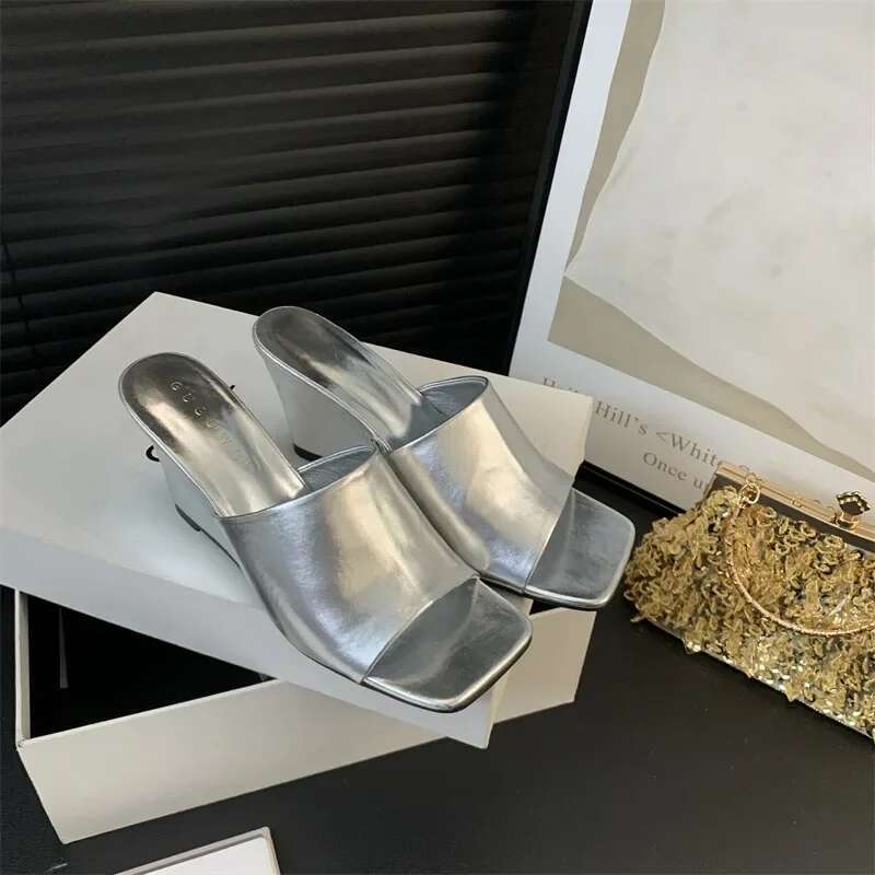 Open ToeSummer Quality Modern Slippers Women's Square Toe High Wedge Heel Outdoor Sandals