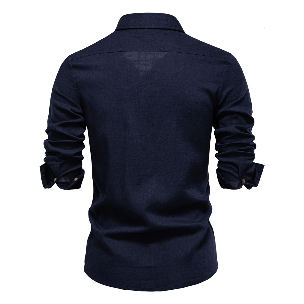 2025 Spring And Summer New Men's Casual European Size Solid Color Pocket Decoration Long Sleeve Shirt For Men