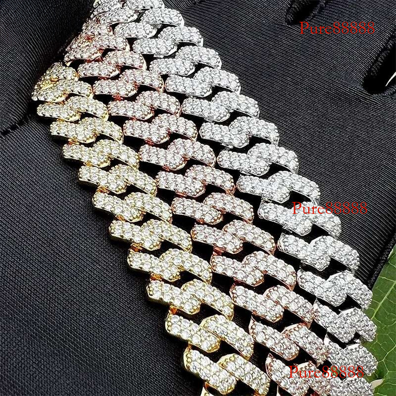 12mm Iced Cuban Hiphop Men Jewelry Sterg Sier D VVS Moissanite Miami k Necklace Pass Test