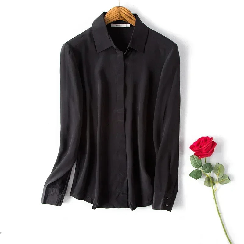 Spring Womens Silk Shirt Long Sleeve 100% Mulberry Blouse 16 MM Whitecollar OL Style Shirts For Women 250311