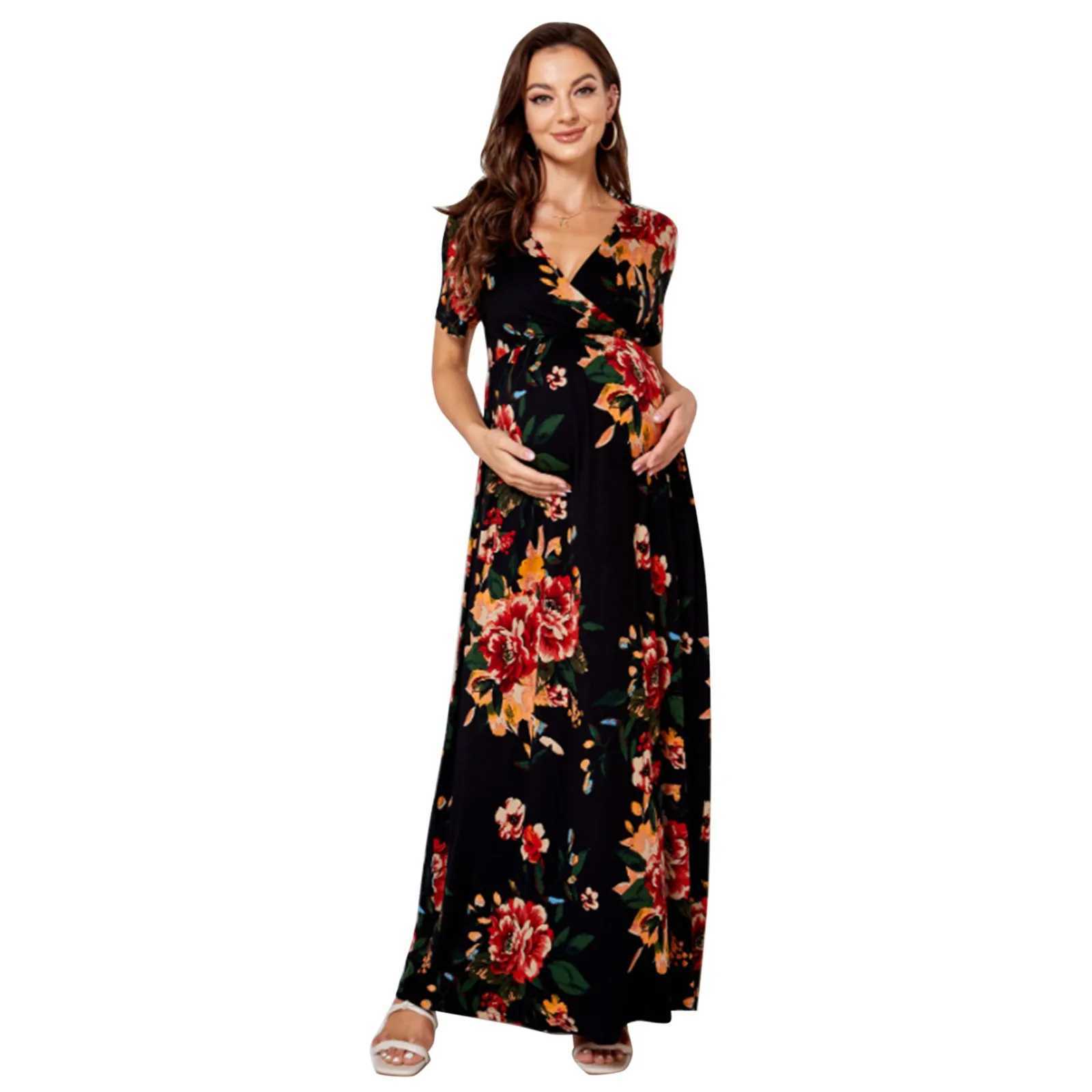 Womens Maternity Knit Dress Fashion Breathable Floral Short Sleeve DressT250311