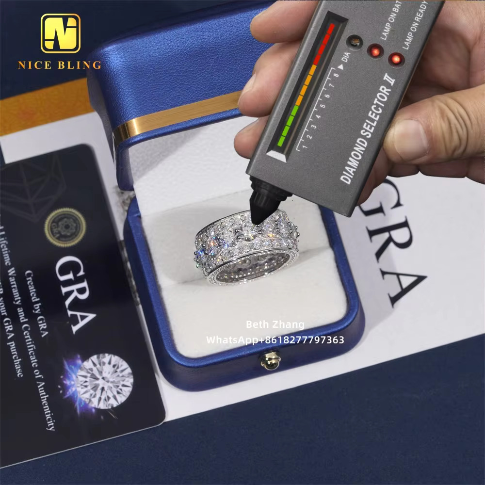 Full Iced Out 3 Rows Moissanite Diamond Wedding Bands Popular Hip Hop Men Engagement Rings 925 Silver Jewelry