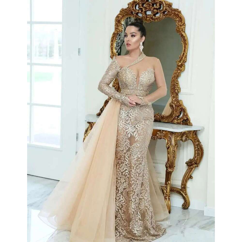 Long Sleeve Mermaid Prom Formal Evening Occasion Beaded Crystal Fiesta Dresses Masquerade Custom
