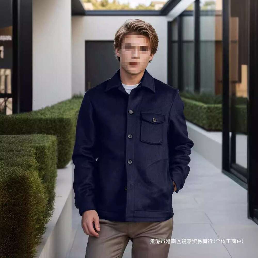 2024 Autumn/Winter New Men's Multi Pocket Single Breasted Solid Color Woolen Coat