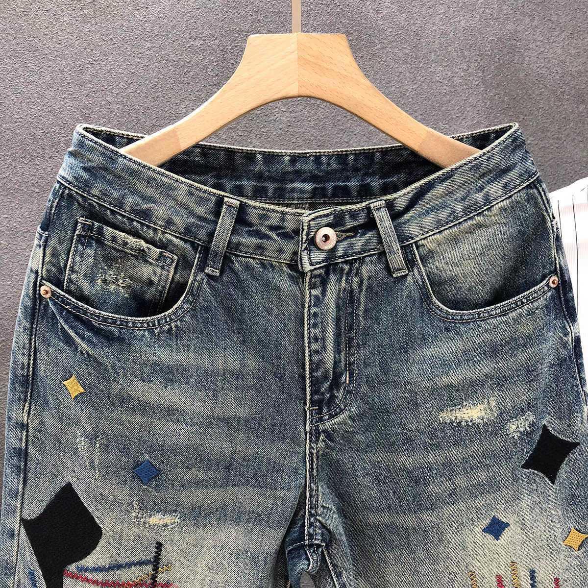 American Washed Vintage Fashion Designer Men s Jeans Hip hop Letter Print Gothic Style Four Season Straight Tube Loose High Street Style Pants Streetw