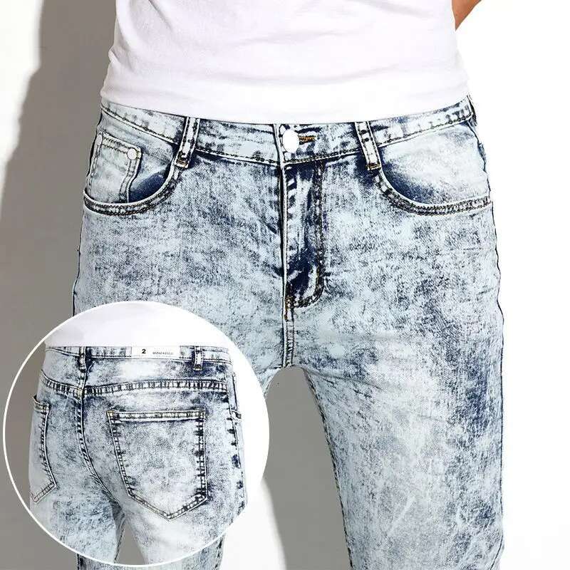 Fashion Designer Men s Tight Jeans, Snowflake Washed Elastic Casual Pants, Outdoor Sports Straight Tube Skateboarding Streetwear Summer 2025 New Items
