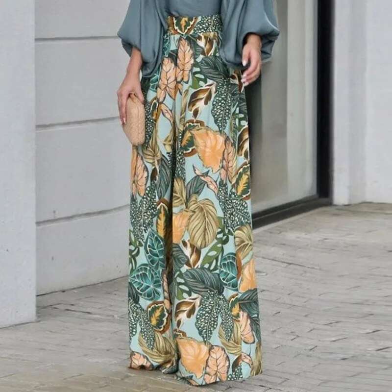 2024 Summer New Women's Clothing Lantern Sleeves Loose Top Printed Wide Leg Pants Two Piece Set Casual Ladies Trouser Outfit