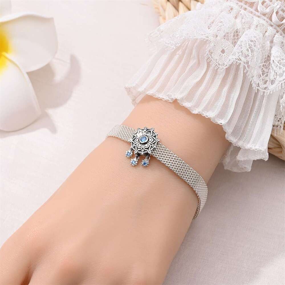 925 Sterling Silver Flat Bead Fatima Charms Lucky Clover Life Tree Beads DIY Jewelry Accessories Fit S925 Snake Bracelet New Style jewelry gift for wo