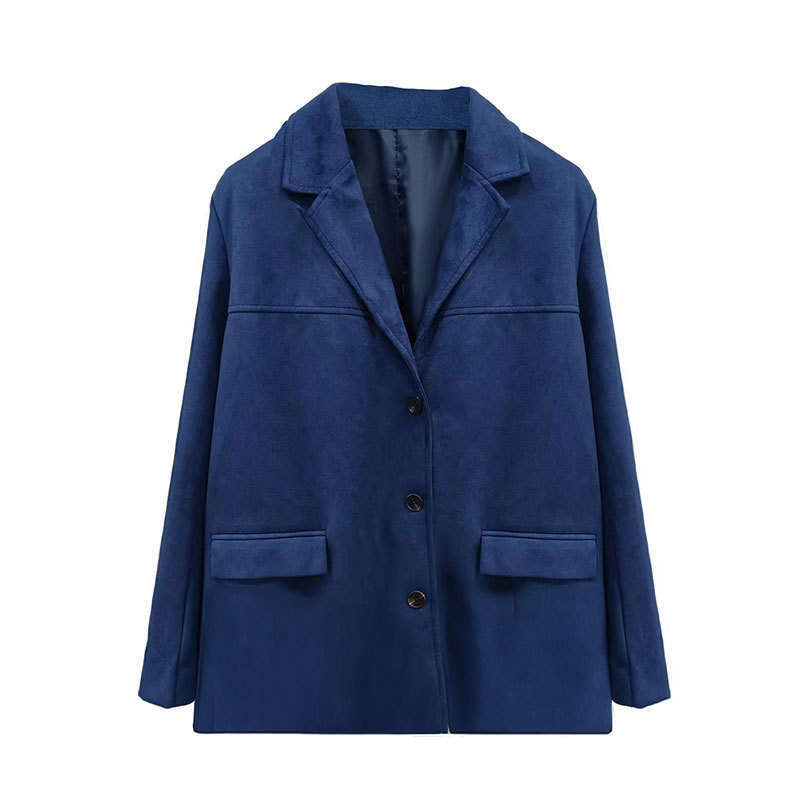 2025 Spring New Women's Clothing Style Brown Loose Pocket Suede Long Sleeve Suit Coat For Women KLMY