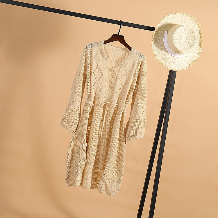 New Hollow Out Knitted Skirt With Flared Sleeves, Beach Jacket, Sexy Bikini Cover Up, Sun Protection Suit, Swimsuit, Outerwear