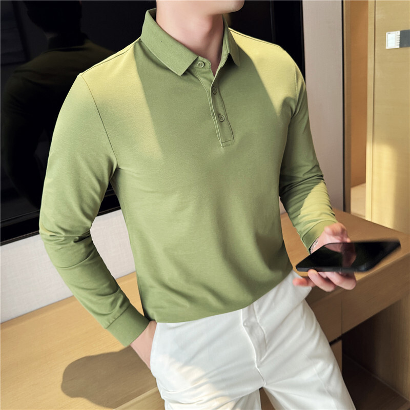 tracksuit Long sleeved polo business casual solid color autumn and winter lapel T-shirt men's base shirt